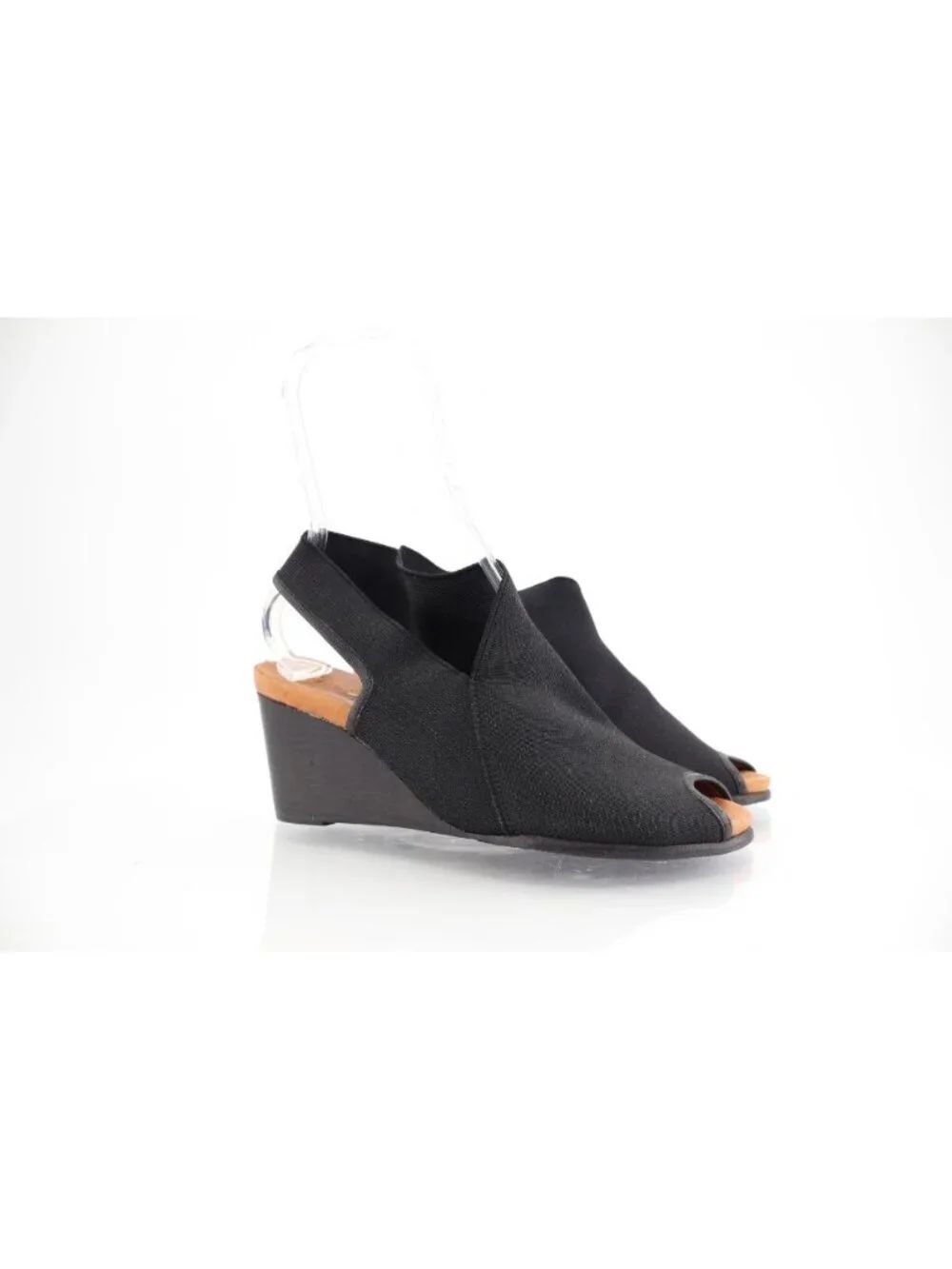Gentle Souls Women's Gabe Sandal Size 9 Espadrille Wedge Slingback Black Fabric
